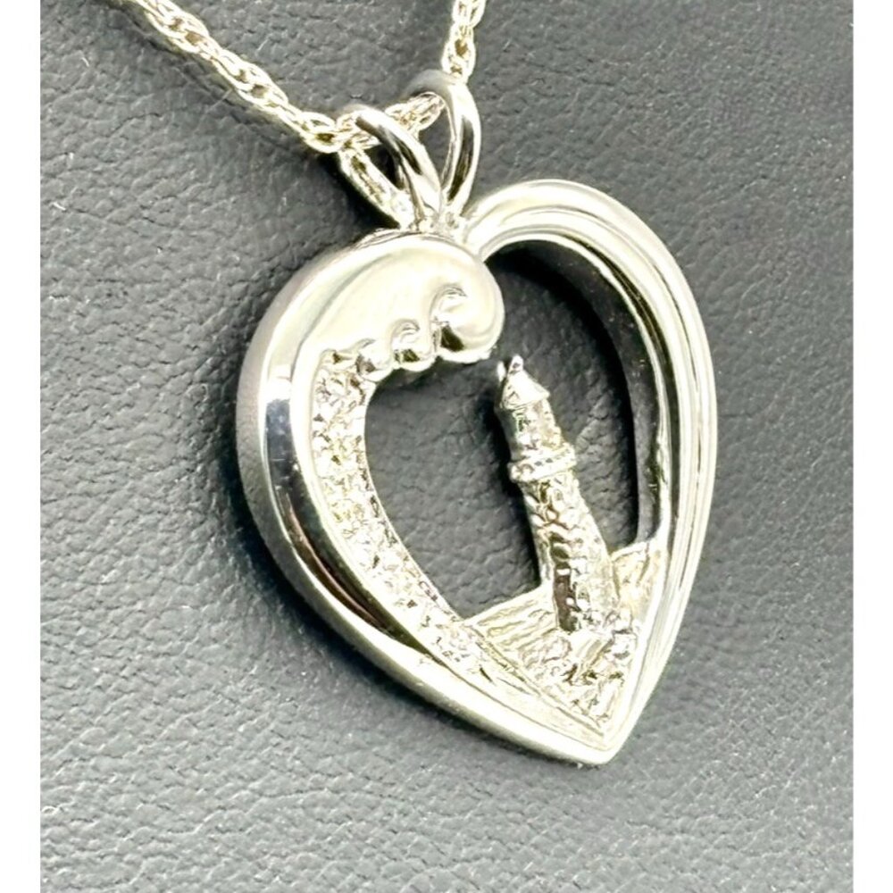 Thomas Kinkade Sterling Silver Pave Diamonds, Beacon of Hope Lighthouse Necklace - Picture 5 of 11